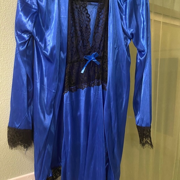 Intimates & Sleepwear Blue Sleepwear Womens Satin Nightgown With Robes Set 2 Piece Sexy Lace